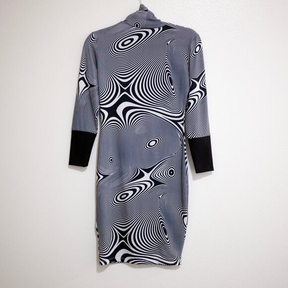 Mondo Guerra Optic Print Bodycon Dress Black White Project Runway RARE SZ M - Picture 3 of 7